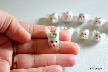 2 X White Pink Glass Easter Bunny / Rabbit Lampwork Bead